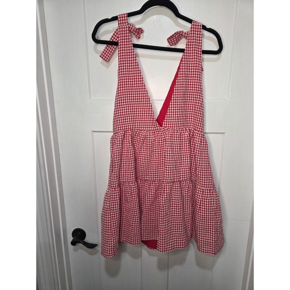 Beginning Boutique Angel Girl Red Gingham Mini Dress Tie Shoulder US 4 NEW - Picture 2 of 5